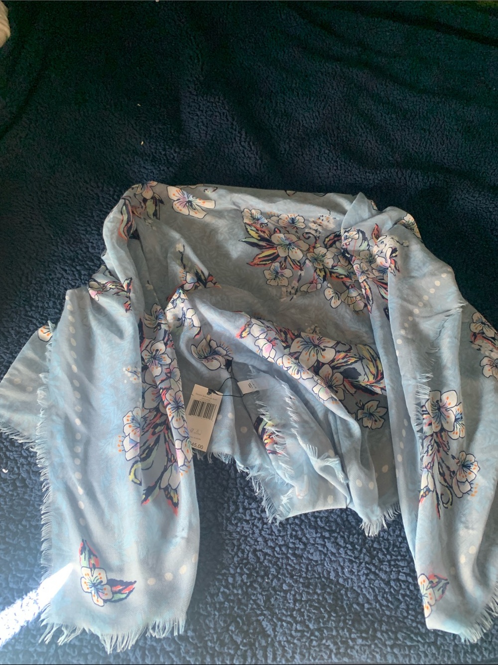 Vera Bradley Light Blue Floral Fringe Scarf